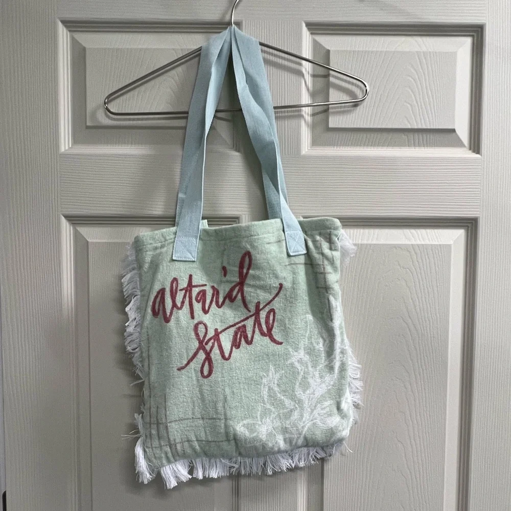 Altar’d State Mint Green and White Beach Towel with Attached Tote Bag - EUC